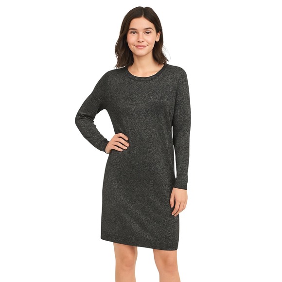 Michael Kors Dress Size L Black Metallic Sweater Long Sleeve Ribbed Sparkle - Picture 1 of 11